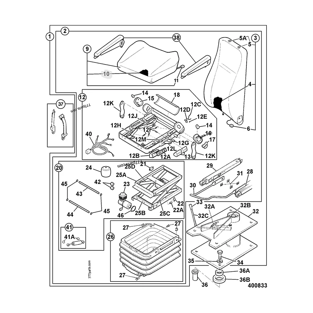 Housse assise de siège compatible pour JCB
